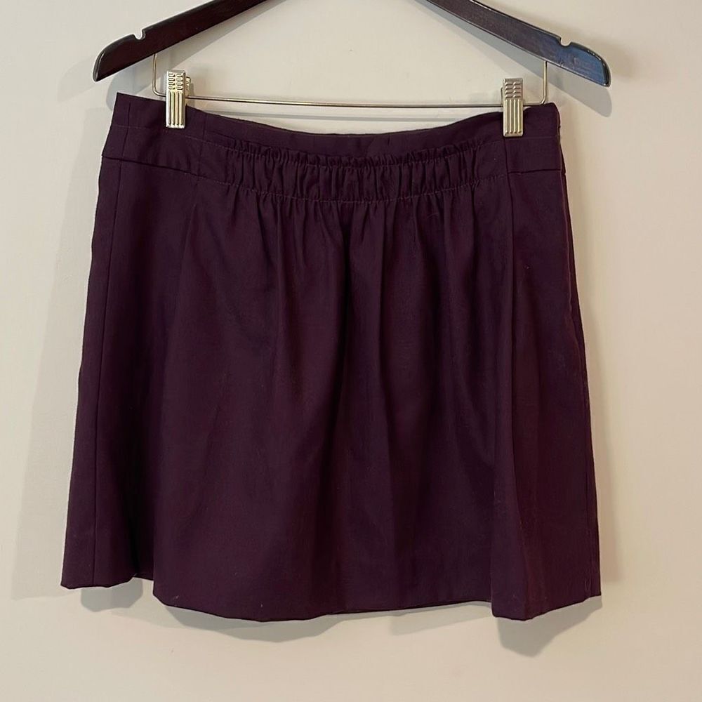 J. Crew Women's Wool Lined Skirt Mini Side Zip Ruched Waistband Size‎ 8 Plum